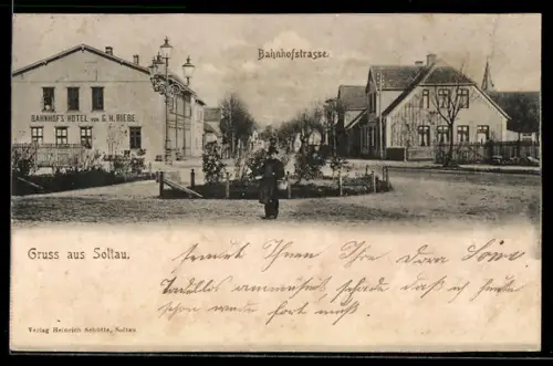 AK Soltau, Bahnhofs-Hotel von G. H. Riebe in der Bahnhofstrasse