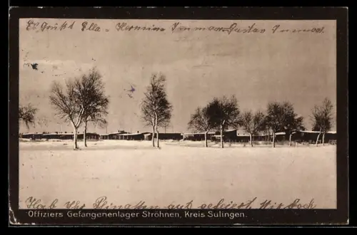 AK Ströhnen / Wagenfeld, Offiziers Gefangenenlager im Winter