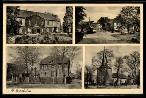 AK Volkersheim, Kirche, Strassenpartie im Ort