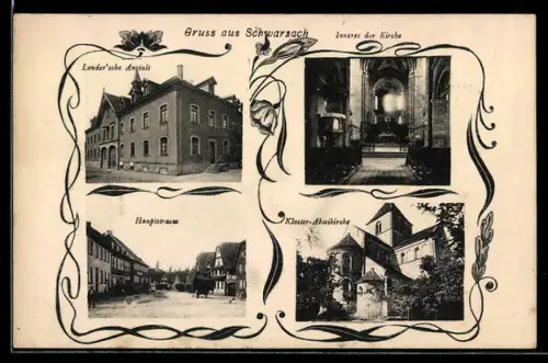 AK Schwarzach, Kloster-Abteikirche, Lender`sche Anstalt, Inneres der Kirche, Hauptstrasse