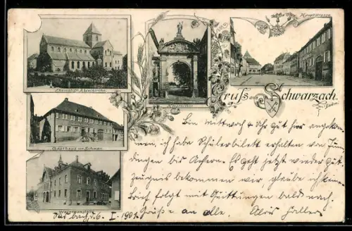 AK Schwarzach /Baden, Ehemalige Abteikirche, Gasthaus zum Schwan, Waisenanstalt, Hauptstrasse