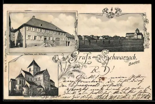 AK Schwarzach / Baden, Gasthaus zum Schwan, Abteikirche