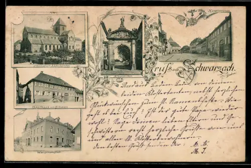 AK Schwarzach /Baden, Gasthaus zum Schwan, Waisenanstalt, Ehemalige Abteikirche