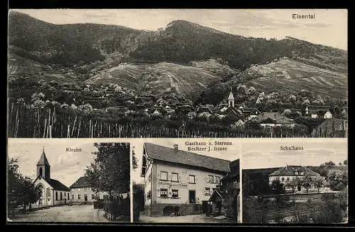 AK Eisental, Gasthaus z. Sternen, Bes. J. Bauer, Kirche, Schulhaus