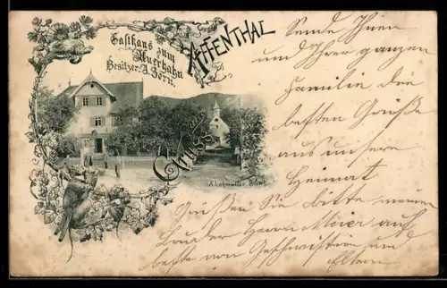 Lithographie Affenthal, Gasthaus zum Auerhahn, Bes.: A. Schön