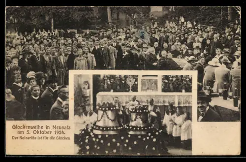 AK Neusatz, Glockenweihe 5. Oktober 1924, Glocken in der Kirche