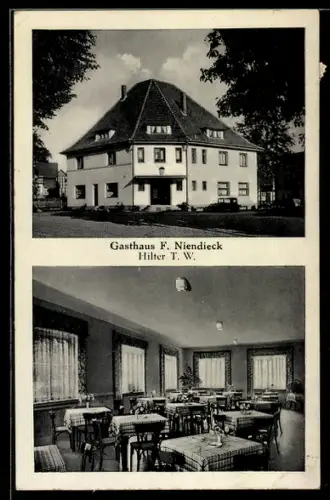 AK Hilter / Teutob. W., Blick auf Gasthaus F. Niendieck, Speisesaal
