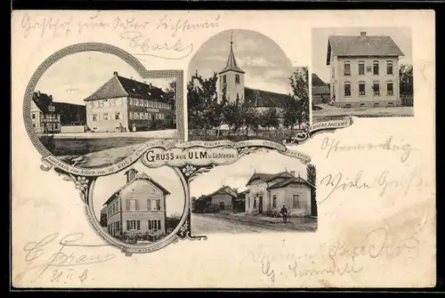AK Ulm bei Lichtenau, Gasthaus zum Adler, Inh. W. Volz, Kirche, Kaiserliches Postamt