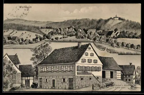 AK Waldbuch / Frankenhardt, Gasthaus zur Krone, Ortsansicht