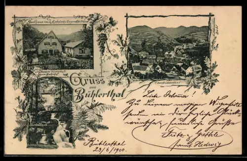 AK Bühlerthal, Gasthaus zum Rebstock v. Eugen Bertrand, Gertelbach, Oberbühlerthal