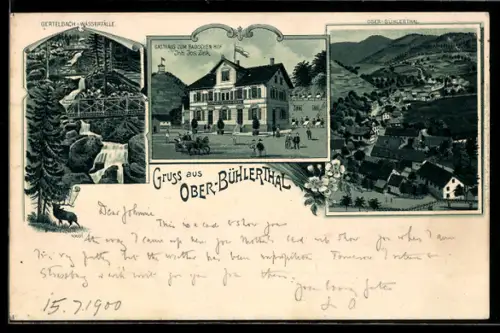 Lithographie Bühlertal, Gasthaus zum Badischen Hof, Ortsansicht