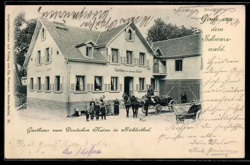AK Bühlertal /Schwarzwald, Gasthaus zum Deutschen Kaiser mit Kutsche
