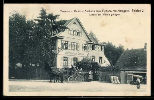 AK Perouse, Gasthaus zum Ochsen mit Grünanlagen