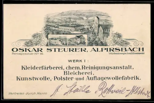 AK Alpirsbach, Korrespondenzkarte, Kleiderfärberei Oskar Steurer