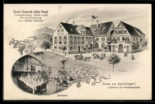 AK Spaichingen, Hotel Oswald, Bes. Herm. Oswald, Speisesaal