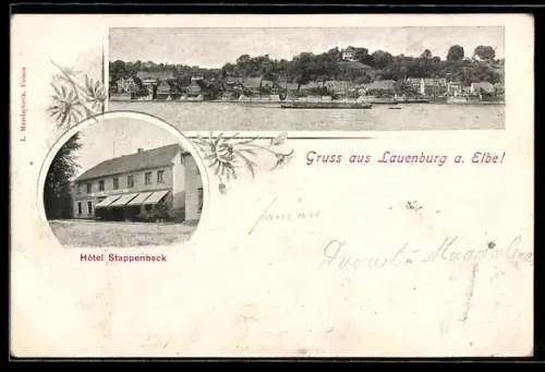 AK Lauenburg a. Elbe, Totalansicht und Hôtel Stappenbeck