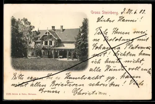 AK Parthenstein, Schloss-Gut Gross Steinberg mit Gartenanlagen