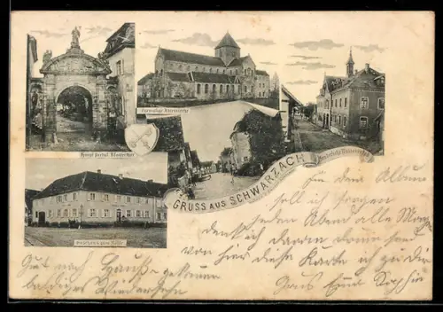 AK Schwarzach, Waisenanstalt, Gasthaus zum Rössle, Ehem. Abteikirche