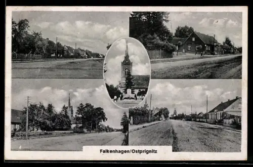 AK Falkenhagen /Ostprignitz, Verschiedene Ortspartien und Kirche