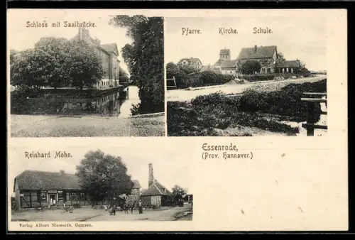 AK Essenrode /Hannover, Schloss mit Saalbrücke, Pfarre, Kirche und Schule, Gasthof von Reinhard Mohn