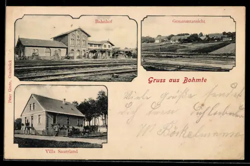 AK Bohmte, Totalansicht, Bahnhof und Villa Sauerland