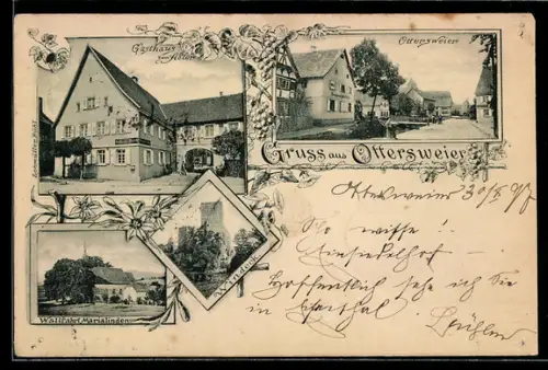 AK Ottersweier, Gasthaus zum Adler, Wallfahrtskirche, Marialinden, Burgruine Windeck
