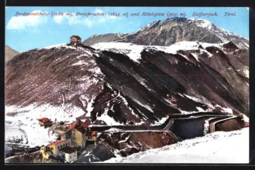 AK Stilfserjoch, Ferdinandshöhe, Dreisprachen- und Rötelspitze