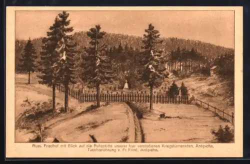 AK Antipicha, Russ. Friedhof mit Blick auf die Ruhestätte der verstorbenen Soldaten