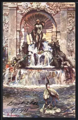 Künstler-AK Stettin, Felderhoff-Brunnen