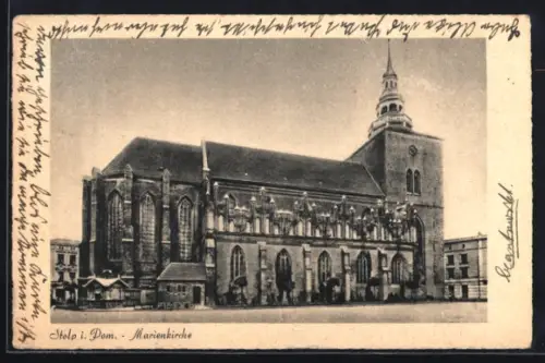 AK Stolp i. Pom., Marienkirche, Totalansicht
