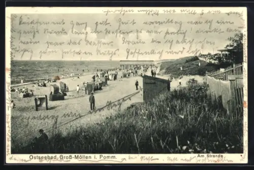 AK Gross-Möllen i. Pomm., Ostseebad, Am Strande