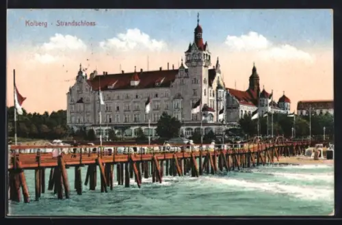 AK Kolberg, Strandschloss und Seebrücke