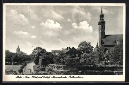 AK Stolp i. Pom., Schloss, Marienkirche und Rathausturm