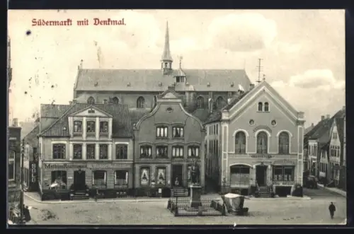 AK Haderslev, Südermarkt mit Denkmal