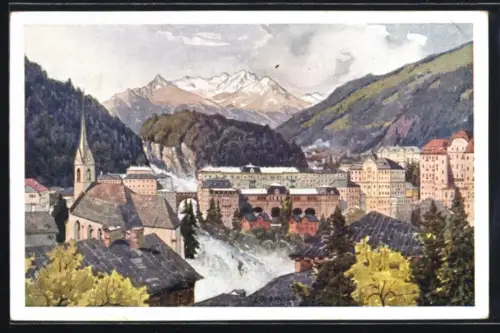 Künstler-AK Bad Gastein, Gesamtansicht vom Schillerweg aus