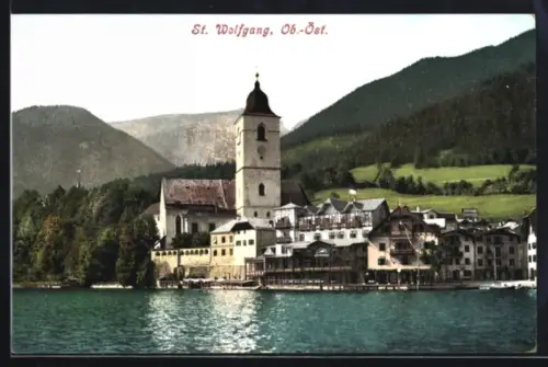 AK St. Wolfgang /Ob.-Öst., Panorama mit Kirche und See