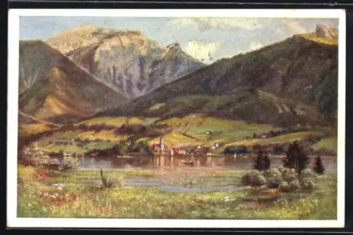 Künstler-AK St. Wolfgang am Wolfgangsee, Uferpartie