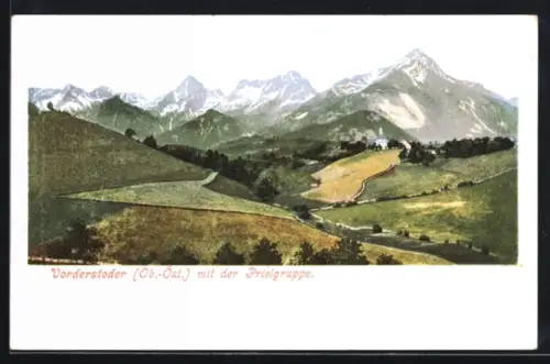 AK Vorderstoder /Ob.-Öst., Totalansicht mit der Prielgruppe