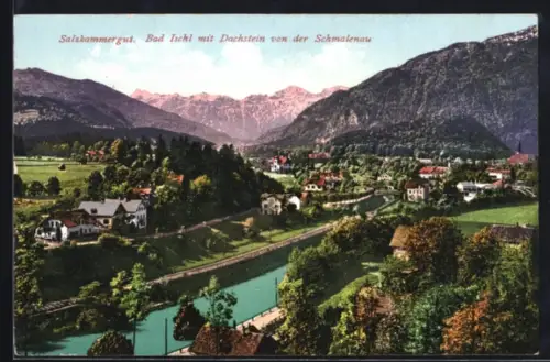 AK Bad Ischl, Salzkammergut, Teilansicht mit Dachstein von der Schmalenau