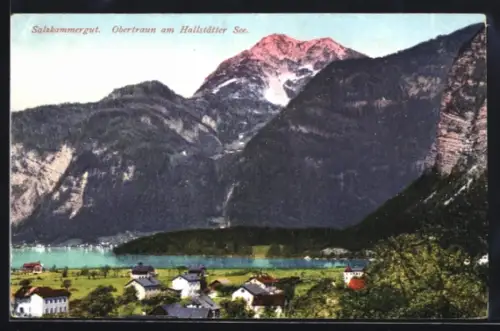 AK Obertraun, Ortsansicht mit dem Hallstätter See