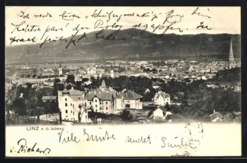 AK Linz a. d. Donau, Teilansicht mit Kloster