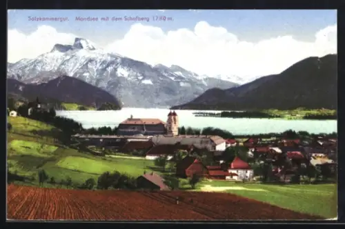 AK Mondsee, Salzkammergut, Kirche mit dem Schafberg