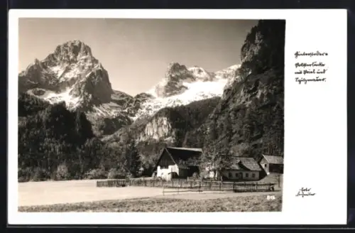 AK Hinterstoder, Polsterlucke, Gasthof mit Priel und Spitzmauer
