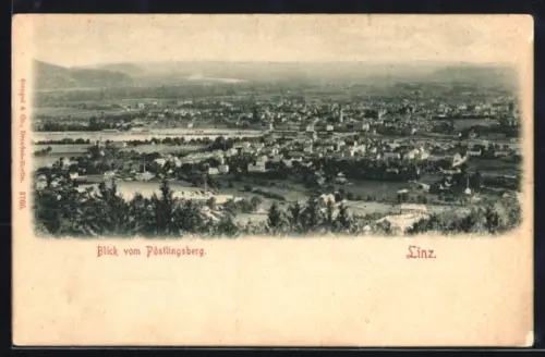 AK Linz, Panorama vom Pöstlingsberg im Vollmondlicht