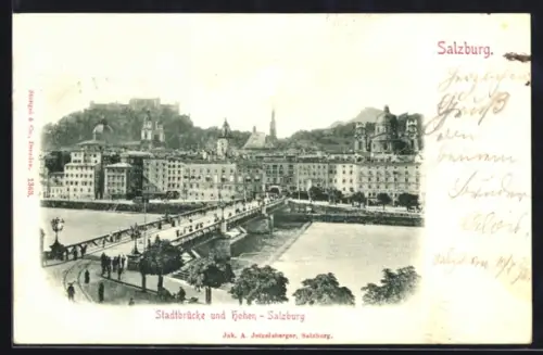 AK Salzburg, Stadtbrücke und Festung Hohen-Salzburg
