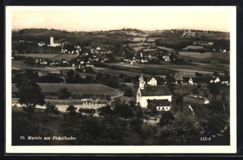 AK St. Marein am Pickelbache, Panorama mit Kirche