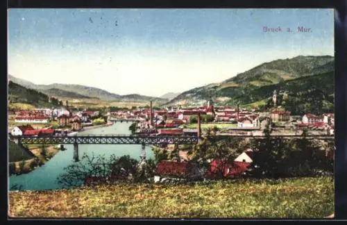AK Bruck a. Mur, Teilansicht mit Brücke