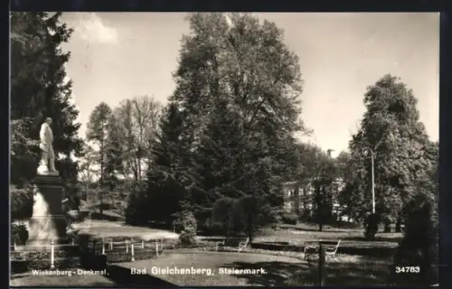 AK Bad Gleichenberg /Steiermark, Parkpartie mit Denkmal