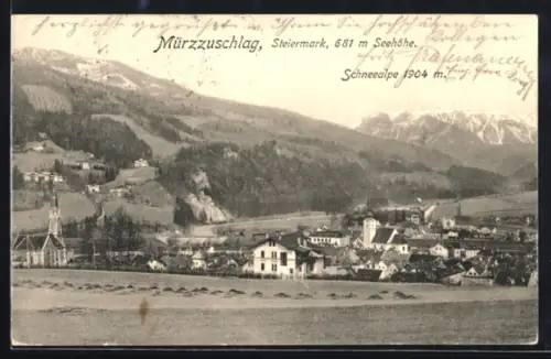 AK Mürzzuschlag, Panoramablick mit Schneealpe