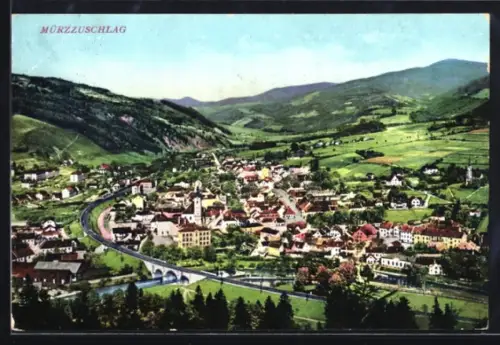 AK Mürzzuschlag, Teilansicht mit Strassenpartie